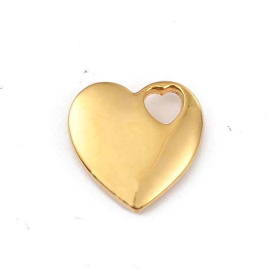 Immagine di 1 Pz 316L Acciaio inossidabile San Valentino Etichette di Stampaggio Vuote Ciondoli Cuore Placcato Oro 18K 18mm x 18mm 