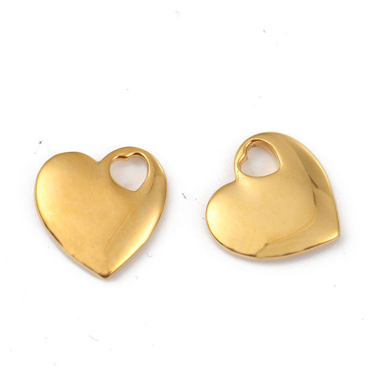 Immagine di 1 Pz 316L Acciaio inossidabile San Valentino Etichette di Stampaggio Vuote Ciondoli Cuore Placcato Oro 18K 18mm x 18mm 