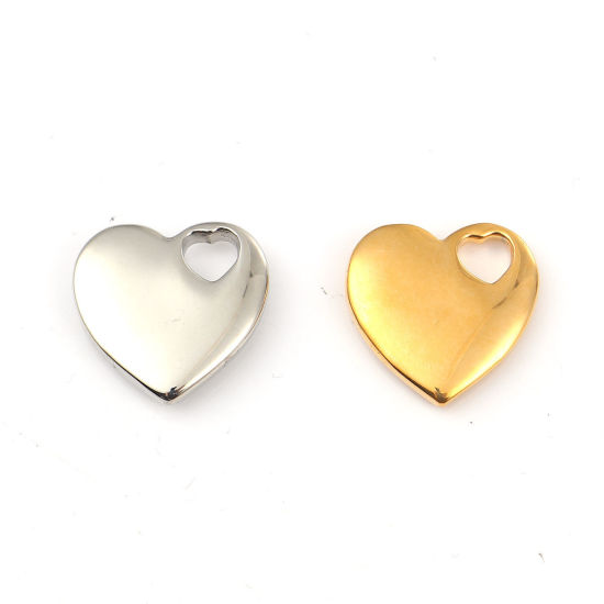 Immagine di 1 Pz 316L Acciaio inossidabile San Valentino Etichette di Stampaggio Vuote Ciondoli Cuore Placcato Oro 18K 18mm x 18mm 