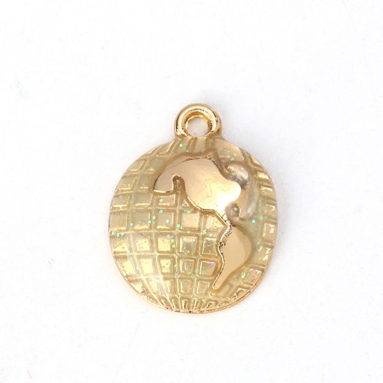 Picture of Zinc Based Alloy Charms Map Gold Plated Light Pink Enamel Glitter 20mm( 6/8") x 16mm( 5/8"), 10 PCs