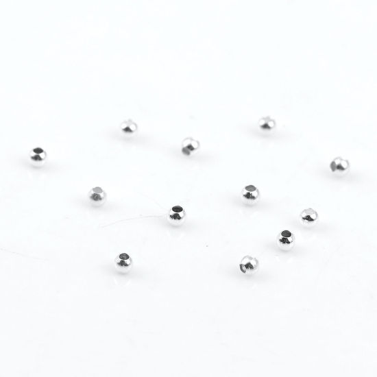 Picture of Brass Seed Beads Round Silver Plated About 2mm( 1/8") Dia, Hole: Approx 0.8mm, 300 PCs