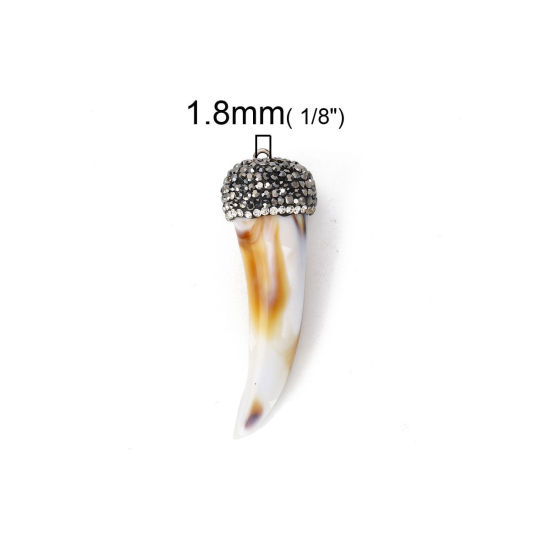 Immagine di Resina Stile Bohemien Ciondoli Forma di Corno Micro Spianare Bianco Marrone " Trasparente Strass 6cm x 2cm, 1 Pz