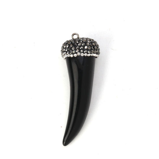 Immagine di Resina Stile Bohemien Ciondoli Forma di Corno Micro Spianare Bianco Marrone " Trasparente Strass 6cm x 2cm, 1 Pz