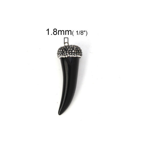 Immagine di Resina Stile Bohemien Ciondoli Forma di Corno Micro Spianare Bianco Marrone " Trasparente Strass 6cm x 2cm, 1 Pz