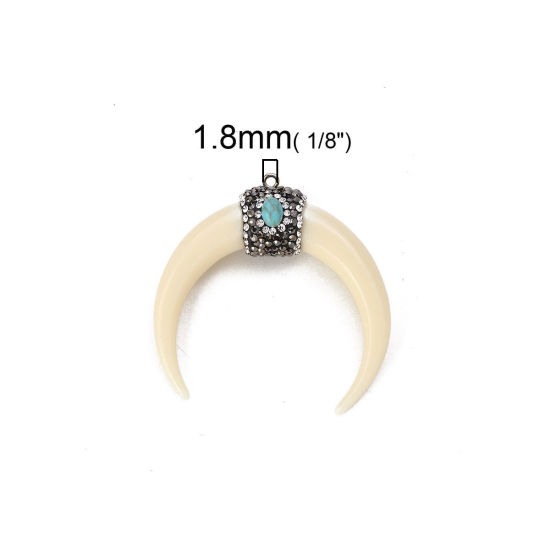 Imagen de Resina Bohemia Colgantes En forma de Cuerno Micro Pave gris Oscuro Off-white Transparente Rhinestone 5.4cm x 5cm, 1 Unidad