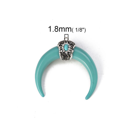 Picture of Resin Boho Chic Pendants Horn-shaped Green Blue Dark Gray Micro Pave Clear Rhinestone 5.4cm x5cm(2 1/8" x2") - 5.2cm x4.8cm(2" x1 7/8"), 1 Piece