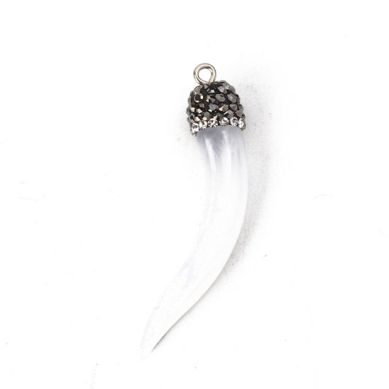 Picture of Resin Boho Chic Pendants Horn-shaped Translucent Micro Pave Clear Rhinestone 50mm(2") x 10mm( 3/8"), 2 PCs