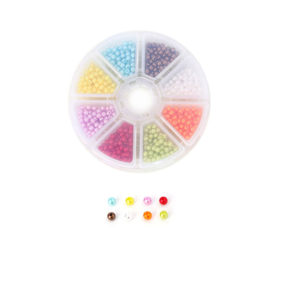 Image de Perles en Acrylique Rond Mixte Imitation Perles 4mm Dia, Taille de Trou: 1.3mm, 1 Boîte (env. 1500 Pcs/Boîte)