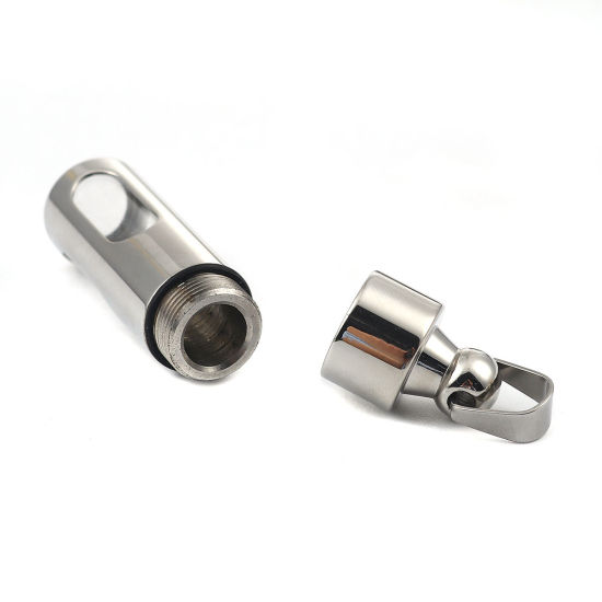 316L ステンレス+ガラス 火葬灰皿シリーズ ペンダント 円筒形 シルバートーン 透かし 55mm x 13mm、 1 個”  の画像