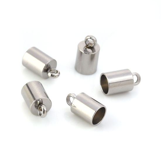 Picture of 304 Stainless Steel Cord End Caps Cylinder Silver Tone (Fits 4mm Cord) 9mm( 3/8") x 5mm( 2/8"), 10 PCs