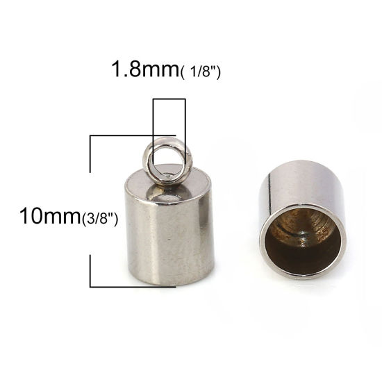 Picture of 304 Stainless Steel Cord End Caps Cylinder Silver Tone (Fits 5mm Cord) 10mm( 3/8") x 6mm( 2/8"), 10 PCs