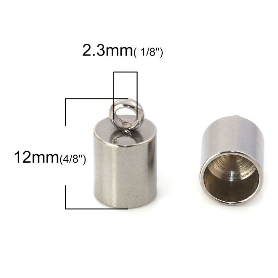 Picture of 304 Stainless Steel Cord End Caps Cylinder Silver Tone (Fits 6mm Cord) 12mm( 4/8") x 7mm( 2/8"), 10 PCs