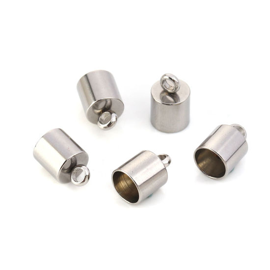 Picture of 304 Stainless Steel Cord End Caps Cylinder Silver Tone (Fits 7mm Cord) 12mm( 4/8") x 8mm( 3/8"), 10 PCs