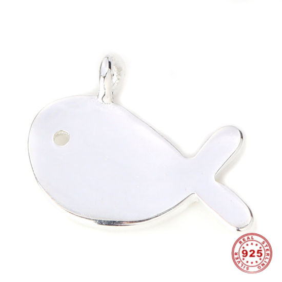 Picture of Sterling Silver Charms Silver Whale Animal 11mm( 3/8") x 8mm( 3/8"), 1 Piece