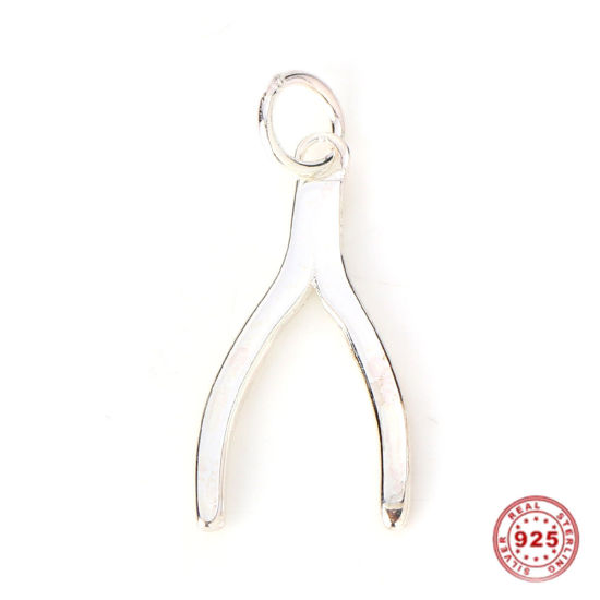 Picture of Sterling Silver Charms Silver Wishbone 18mm( 6/8") x 8mm( 3/8"), 1 Piece
