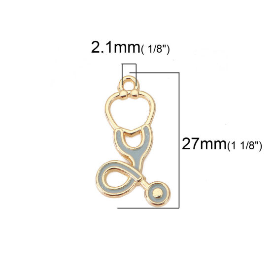 Picture of Zinc Based Alloy Charms Stethoscope Gold Plated Light Blue Enamel 27mm(1 1/8") x 15mm( 5/8"), 10 PCs