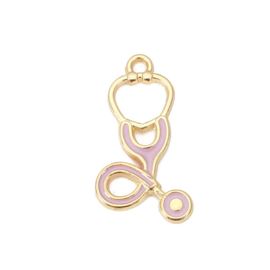 Picture of Zinc Based Alloy Charms Stethoscope Gold Plated Orange Enamel 27mm(1 1/8") x 15mm( 5/8"), 10 PCs