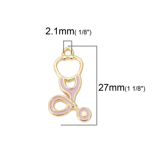 Picture of Zinc Based Alloy Charms Stethoscope Gold Plated Purple Enamel 27mm(1 1/8") x 15mm( 5/8"), 10 PCs