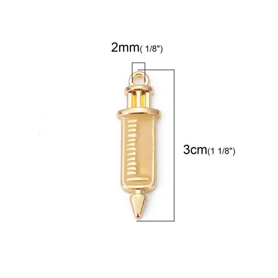 Picture of Zinc Based Alloy Pendants Syringe Gold Plated Yellow Enamel 30mm(1 1/8") x 9mm( 3/8"), 10 PCs