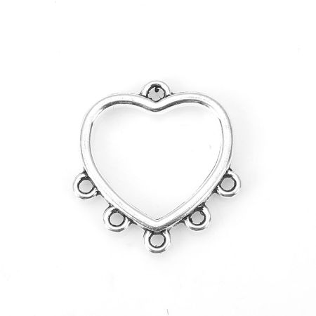 Zinc Based Alloy Chandelier Connectors Heart Antique Silver Color 15mm x 14mm, 100 PCs