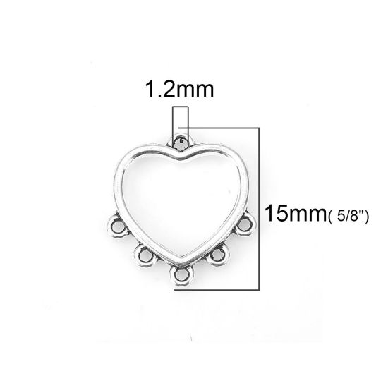 Picture of Zinc Based Alloy Chandelier Connectors Heart Antique Silver Color 15mm x 14mm, 100 PCs