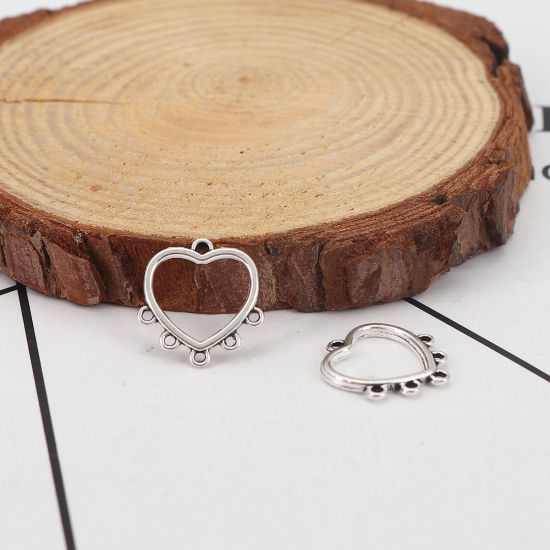 Picture of Zinc Based Alloy Chandelier Connectors Heart Antique Silver Color 15mm x 14mm, 100 PCs