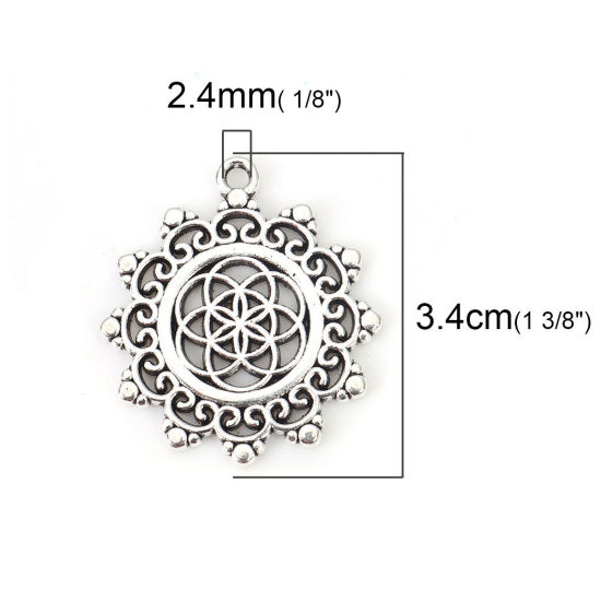 Bild von Zinklegierung Anhänger Blumen Antiksilber 34mm x 30mm, 10 Stück