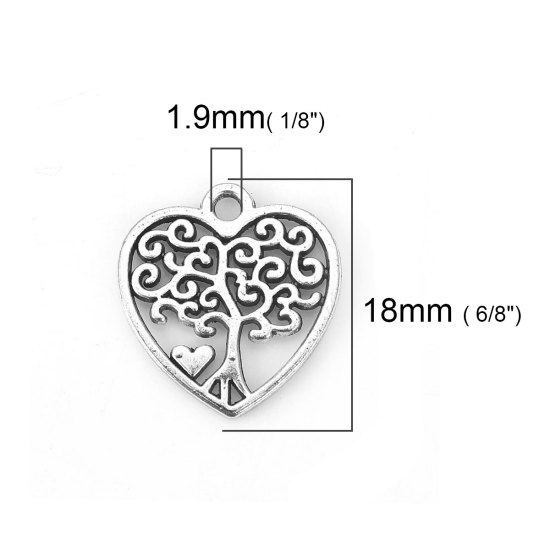 Bild von Zinklegierung Charms Herz Antiksilber Bäume 18mm x 17mm, 50 Stück