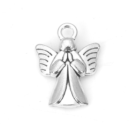 Zinc Based Alloy Charms Angel Antique Silver Color 19mm( 6/8") x 14mm( 4/8"), 50 PCs