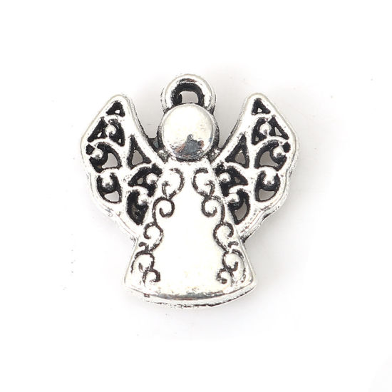 Immagine di Lega di Zinco Charms Angelo Argento Antico 16mm x 15mm , 50 Pz