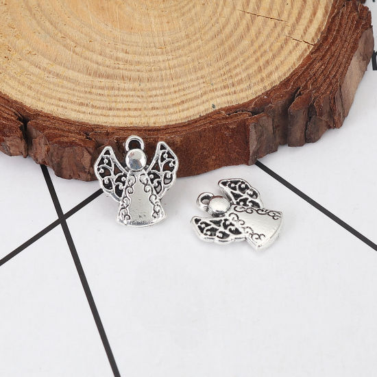 Immagine di Lega di Zinco Charms Angelo Argento Antico 16mm x 15mm , 50 Pz