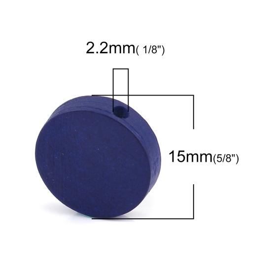 Image de Perles en Bois Naturel Plat-Rond Bleu Foncé 15mm Dia, Trou: env. 2.2mm, 100 Pcs