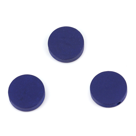 Image de Perles en Bois Naturel Plat-Rond Bleu Foncé 15mm Dia, Trou: env. 2.2mm, 100 Pcs