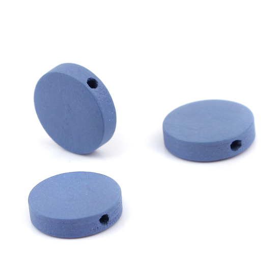 Image de Perles en Bois Naturel Plat-Rond Bleu Gris 15mm Dia, Trou: env. 2.2mm, 100 Pcs