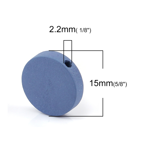 Image de Perles en Bois Naturel Plat-Rond Bleu Gris 15mm Dia, Trou: env. 2.2mm, 100 Pcs