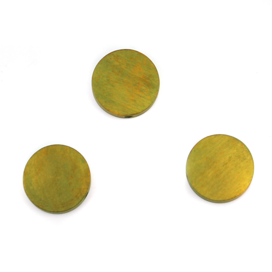 Image de Perles en Bois Naturel Plat-Rond Vert Armée 15mm Dia, Trou: env. 2.2mm, 100 Pcs