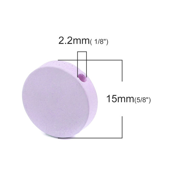 Image de Perles en Bois Naturel Plat-Rond Violet 15mm Dia, Trou: env. 2.2mm, 100 Pcs