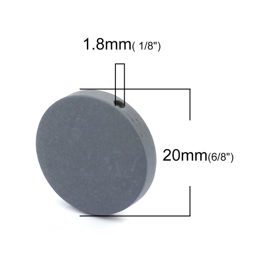 Image de Perles en Bois Naturel Plat-Rond Gris 20mm Dia, Trou: env. 1.8mm, 50 Pcs