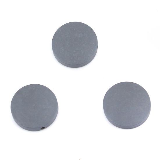 Image de Perles en Bois Naturel Plat-Rond Gris 20mm Dia, Trou: env. 1.8mm, 50 Pcs