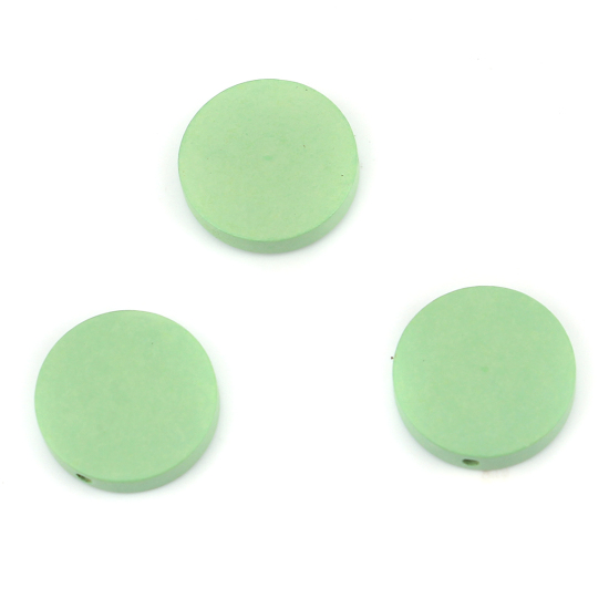 Image de Perles en Bois Naturel Plat-Rond Vert Menthe 20mm Dia, Trou: env. 1.8mm, 50 Pcs