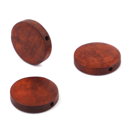 Image de Perles en Bois Naturel Plat-Rond Café 20mm Dia, Trou: env. 1.8mm, 50 Pcs