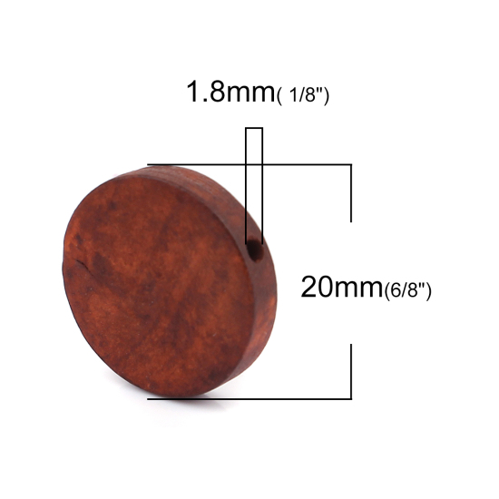 Bild von Natürliches Holz Perlen Flachrund Kaffeebraun ca. 20mm D., Loch:ca. 1.8mm, 50 Stück