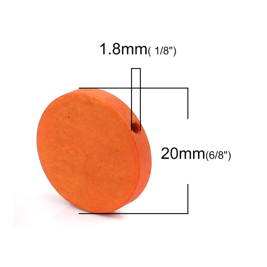 Image de Perles en Bois Naturel Plat-Rond Rouge Orangé 20mm Dia, Trou: env. 1.8mm, 50 Pcs