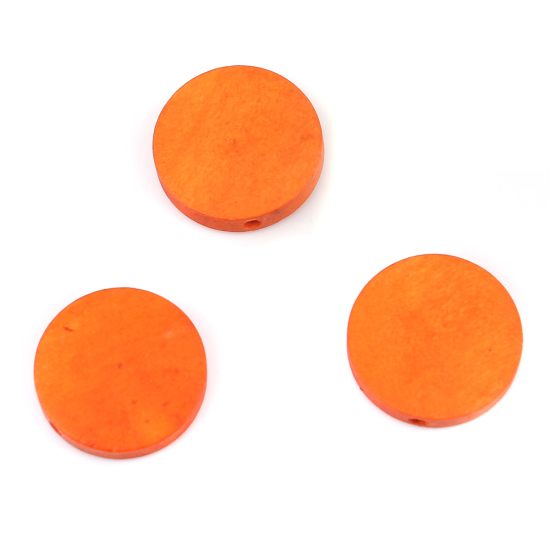 Image de Perles en Bois Naturel Plat-Rond Rouge Orangé 20mm Dia, Trou: env. 1.8mm, 50 Pcs