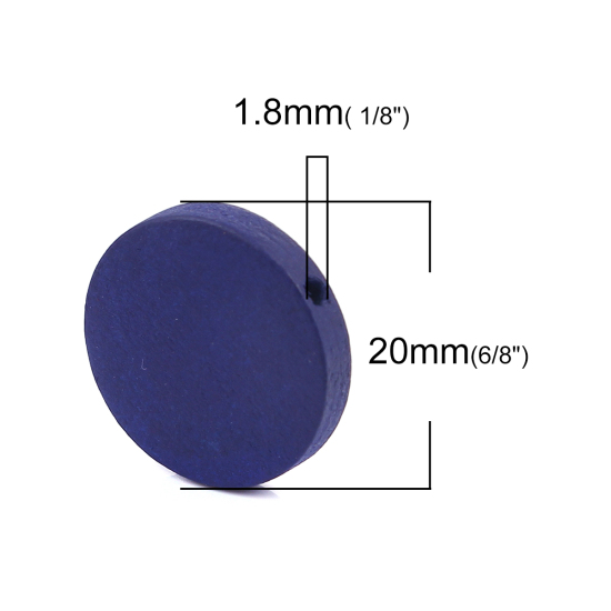 Image de Perles en Bois Naturel Plat-Rond Bleu Marine 20mm Dia, Trou: env. 1.8mm, 50 Pcs