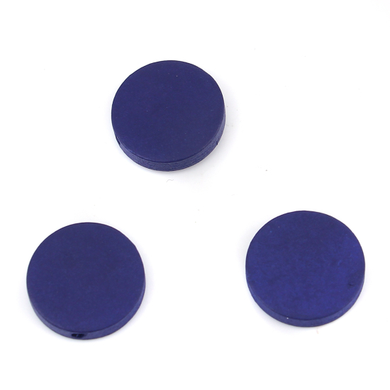 Image de Perles en Bois Naturel Plat-Rond Bleu Marine 20mm Dia, Trou: env. 1.8mm, 50 Pcs