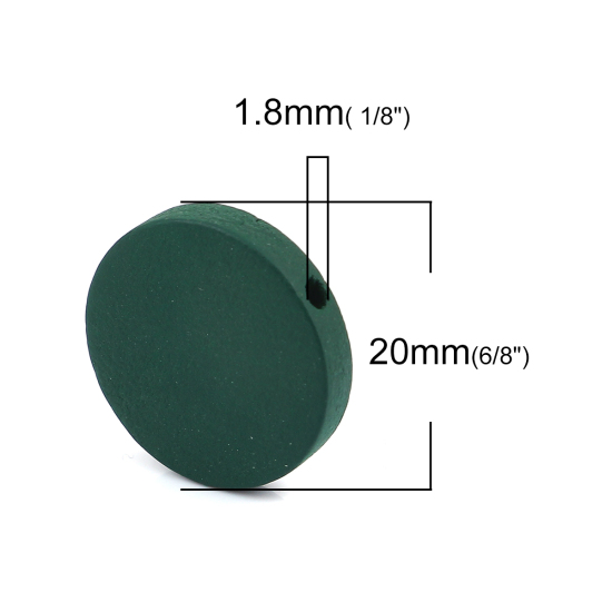 Image de Perles en Bois Naturel Plat-Rond Vert Foncé 20mm Dia, Trou: env. 1.8mm, 50 Pcs