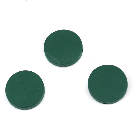 Image de Perles en Bois Naturel Plat-Rond Vert Foncé 20mm Dia, Trou: env. 1.8mm, 50 Pcs