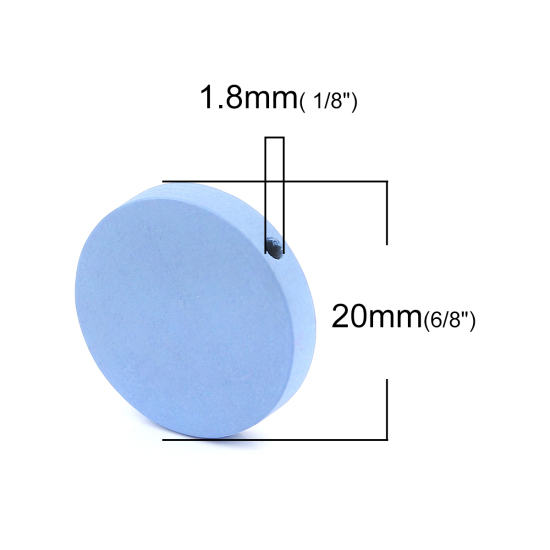 Image de Perles en Bois Naturel Plat-Rond Bleu 20mm Dia, Trou: env. 1.8mm, 50 Pcs