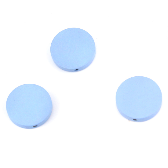 Image de Perles en Bois Naturel Plat-Rond Bleu 20mm Dia, Trou: env. 1.8mm, 50 Pcs